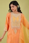 Preeti S Kapoor_Peach Chanderi Embroidery Gota Round Gulbahar Zari Yoke Kurta Set _Online_at_Aza_Fashions