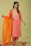 Buy_Preeti S Kapoor_Pink Chanderi Embroidery Gota Round Gulbahar Yoke Kurta Set _at_Aza_Fashions