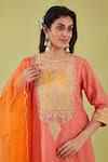 Preeti S Kapoor_Pink Chanderi Embroidery Gota Round Gulbahar Yoke Kurta Set _Online_at_Aza_Fashions