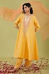 Preeti S Kapoor_Yellow Chanderi Embroidery Gota Round Phool Zari Yoke Anarkali Set _Online_at_Aza_Fashions