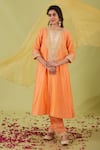 Buy_Preeti S Kapoor_Peach Chanderi Embroidery Gota Round Phool Nakshi Yoke Anarkali Set _at_Aza_Fashions