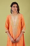 Preeti S Kapoor_Peach Chanderi Embroidery Gota Round Phool Nakshi Yoke Anarkali Set _Online_at_Aza_Fashions