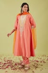 Buy_Preeti S Kapoor_Pink Chanderi Embroidery Gota Round Phoolkari Yoke Anarkali Set _at_Aza_Fashions