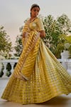 Ranbir Mukherjee Calcutta_Yellow Georgette Embroidered Gota V-neck Lehenga Set  _Online_at_Aza_Fashions