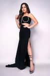 Buy_Ranbir Mukherjee Calcutta_Black Crepe Embellished Diamond Stone Sweetheart Cut-out Gown  _at_Aza_Fashions