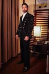 Buy_Ranbir Mukherjee Calcutta_Black Crepe Embellished Stone Blazer Pant Set  _at_Aza_Fashions