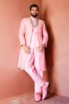 Buy_Ranbir Mukherjee Calcutta_Pink Cotton Silk Embroidered Thread Floral Jaal Jacket Pant Set  _at_Aza_Fashions