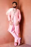 Ranbir Mukherjee Calcutta_Pink Cotton Silk Embroidered Thread Floral Jaal Jacket Pant Set  _Online_at_Aza_Fashions