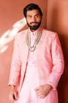 Buy_Ranbir Mukherjee Calcutta_Pink Cotton Silk Embroidered Thread Floral Jaal Jacket Pant Set  _Online_at_Aza_Fashions