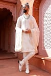 Buy_Ranbir Mukherjee Calcutta_Ivory Cotton Silk Embroidered Thread Floral Jaal Kurta Churidar Set  _at_Aza_Fashions