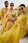 Shop_Ranbir Mukherjee Calcutta_Yellow Organza Embroidered Gota Floral Jacket Pant Set _at_Aza_Fashions