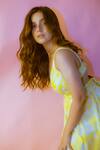 Buy_Ranbir Mukherjee Calcutta_Yellow Georgette V-neck Abstract Print Layered Dress _Online_at_Aza_Fashions