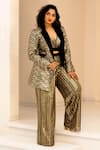 Buy_Ranbir Mukherjee Calcutta_Black Sequin And Velvet Embroidery Blazer Chevron Pant Set  _at_Aza_Fashions