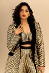 Shop_Ranbir Mukherjee Calcutta_Black Sequin And Velvet Embroidery Blazer Chevron Pant Set  _at_Aza_Fashions