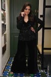 Ranbir Mukherjee Calcutta_Black Crepe And Velvet Hand Embroidery Cutdana Blazer Bootcut Pant Set  _Online_at_Aza_Fashions