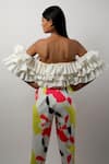 Shop_Ranbir Mukherjee Calcutta_White Scuba Printed Cluster Sweetheart Neck Ruffle Top And Pant Set _at_Aza_Fashions