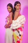 Buy_Ranbir Mukherjee Calcutta_White Scuba Printed Cluster Sweetheart Neck Ruffle Top And Pant Set _Online_at_Aza_Fashions