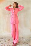 Shop_Ranbir Mukherjee Calcutta_Pink Nysa Silk Plain Notched Lapel Double Breasted Blazer And Pant Set  _at_Aza_Fashions