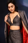 Buy_Ranbir Mukherjee Calcutta_Grey Blazer Notched Glitter Double Breasted Pant Set  _at_Aza_Fashions