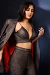 Ranbir Mukherjee Calcutta_Grey Blazer Notched Glitter Double Breasted Pant Set  _Online_at_Aza_Fashions