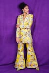 Buy_Ranbir Mukherjee Calcutta_Yellow Silk Woven Floral Blazer Notched Collar Pant Set _at_Aza_Fashions