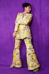 Ranbir Mukherjee Calcutta_Yellow Silk Woven Floral Blazer Notched Collar Pant Set  _Online_at_Aza_Fashions