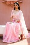 Buy_Ranbir Mukherjee Calcutta_Pink Organza Embroidery Badla Sweetheart Placement Saree With Blouse  _at_Aza_Fashions