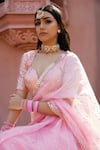 Buy_Ranbir Mukherjee Calcutta_Pink Organza Embroidery Badla Sweetheart Placement Saree With Blouse  _Online_at_Aza_Fashions