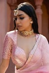 Shop_Ranbir Mukherjee Calcutta_Pink Organza Embroidery Badla Sweetheart Placement Saree With Blouse  _at_Aza_Fashions