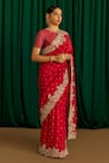 Buy_Mrunalini Rao_Red Saree Pure Silk Embroidered Resham Zero Tara Hand With Blouse _at_Aza_Fashions