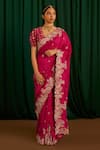 Buy_Mrunalini Rao_Pink Saree Pure Silk Embroidered Resham V Neck Tarini Hand With Blouse _at_Aza_Fashions