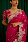 Shop_Mrunalini Rao_Pink Saree Pure Silk Embroidered Resham V Neck Tarini Hand With Blouse _Online_at_Aza_Fashions