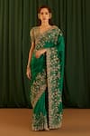 Buy_Mrunalini Rao_Green Saree Kora Silk Embroidered Indra Scallop Hem With Blouse  _at_Aza_Fashions