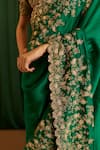 Buy_Mrunalini Rao_Green Saree Kora Silk Embroidered Indra Scallop Hem With Blouse  _Online_at_Aza_Fashions