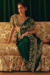 Buy_Mrunalini Rao_Green Saree Kora Silk Embroidered Indra Scallop Hem With Blouse  