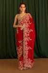 Buy_Mrunalini Rao_Red Saree Pure Silk Embroidered Paisley Jaal V- Agni With Blouse _at_Aza_Fashions