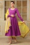 Buy_Pomcha Jaipur_Purple Cotton, Organza Gota Patti, Lace Saadgi Bagni Embellished Anarkali Set _at_Aza_Fashions