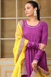 Pomcha Jaipur_Purple Cotton, Organza Gota Patti, Lace Saadgi Bagni Embellished Anarkali Set _Online_at_Aza_Fashions