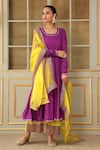 Buy_Pomcha Jaipur_Purple Cotton, Organza Gota Patti, Lace Saadgi Bagni Embellished Anarkali Set _Online_at_Aza_Fashions