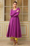 Shop_Pomcha Jaipur_Purple Cotton, Organza Gota Patti, Lace Saadgi Bagni Embellished Anarkali Set _Online_at_Aza_Fashions