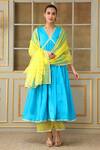 Buy_Pomcha Jaipur_Blue Cotton, Organza Gota Patti, Mirrors, Embroidery Saadgi Work Anarkali Set _at_Aza_Fashions