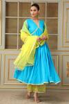 Pomcha Jaipur_Blue Cotton, Organza Gota Patti, Mirrors, Embroidery Saadgi Work Anarkali Set _Online_at_Aza_Fashions