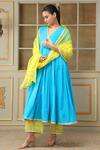 Shop_Pomcha Jaipur_Blue Cotton, Organza Gota Patti, Mirrors, Embroidery Saadgi Work Anarkali Set _Online_at_Aza_Fashions