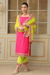 Buy_Pomcha Jaipur_Pink Cotton, Organza Lace, Embroidery Saadgi Embellished Straight Kurta Set _at_Aza_Fashions