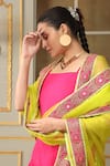 Pomcha Jaipur_Pink Cotton, Organza Lace, Embroidery Saadgi Embellished Straight Kurta Set _Online_at_Aza_Fashions