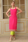 Pomcha Jaipur_Pink Cotton, Organza Lace, Embroidery Saadgi Embellished Straight Kurta Set _at_Aza_Fashions