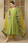 Buy_POMCHA JAIPUR_Green Angrakha And Dupatta Organza Embellished Saadgi Gota Work Anarkali Set _at_Aza_Fashions