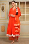 Buy_POMCHA JAIPUR_Orange Anarkali And Pant Cotton Embellished Gota V Neck Saadgi Mirror Work Set _at_Aza_Fashions