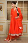 Shop_POMCHA JAIPUR_Orange Anarkali And Pant Cotton Embellished Gota V Neck Saadgi Mirror Work Set _at_Aza_Fashions