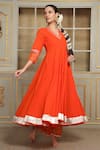 Shop_POMCHA JAIPUR_Orange Anarkali And Pant Cotton Embellished Gota V Neck Saadgi Mirror Work Set _Online_at_Aza_Fashions